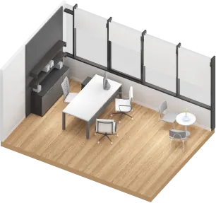 Isometric render of a private office for a small team