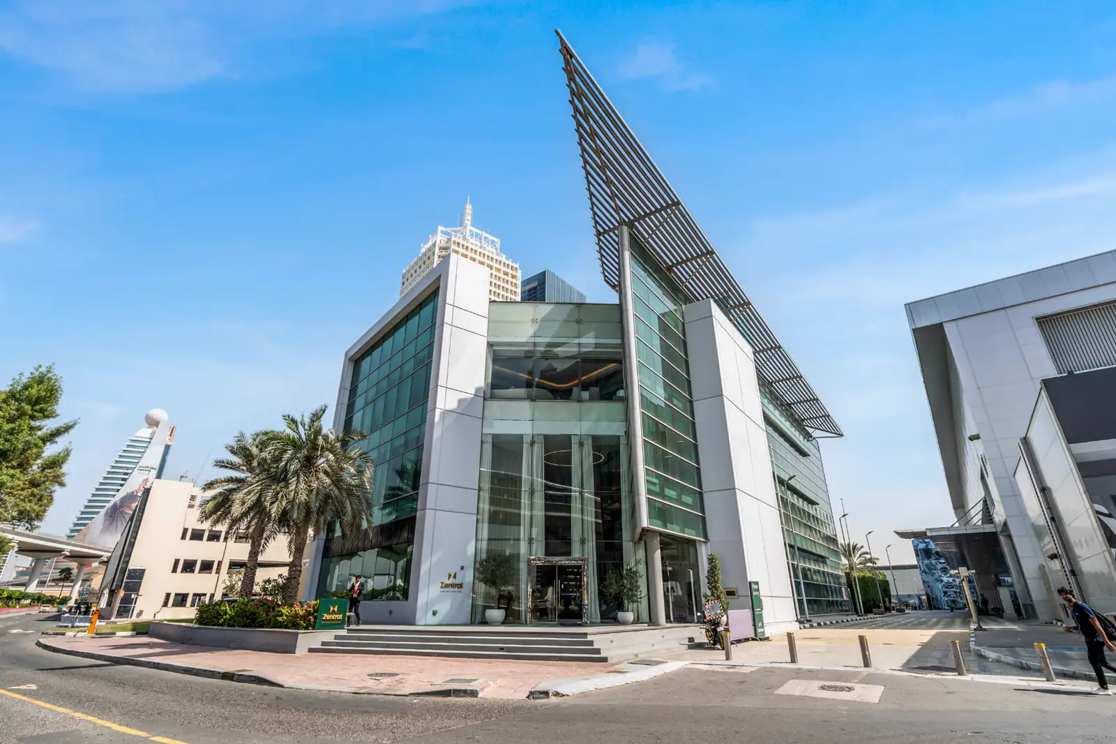 The Zentral building exterior at Dubai World Trade Centre on a sunny day