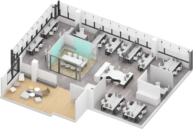 Isometric render of a full floor office